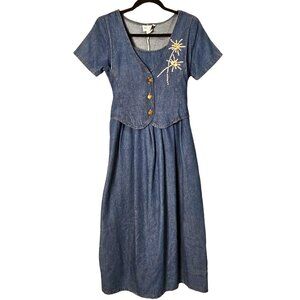 Vintage Style Denim Dress Embellished  Stars By A.C. Clothing Size S